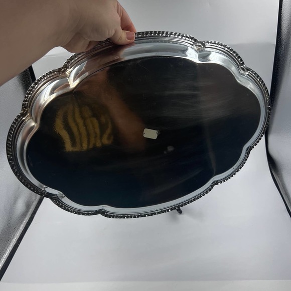 Vintage Set Three Silver Tone Trays Etched Decorative Stacking MidCentury - Picture 5 of 9